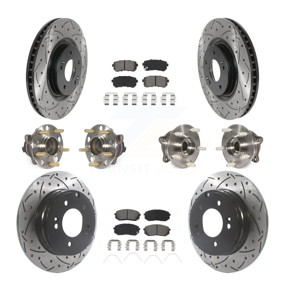 Hub Bearing Coated Disc Brake Rotor And Pad Front Rear Kit (10Pc) For Kia Optima