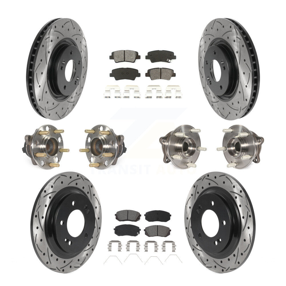 Hub Bearing Coated Disc Brake Rotor Pad Front Rear Kit (10Pc) For Hyundai Sonata