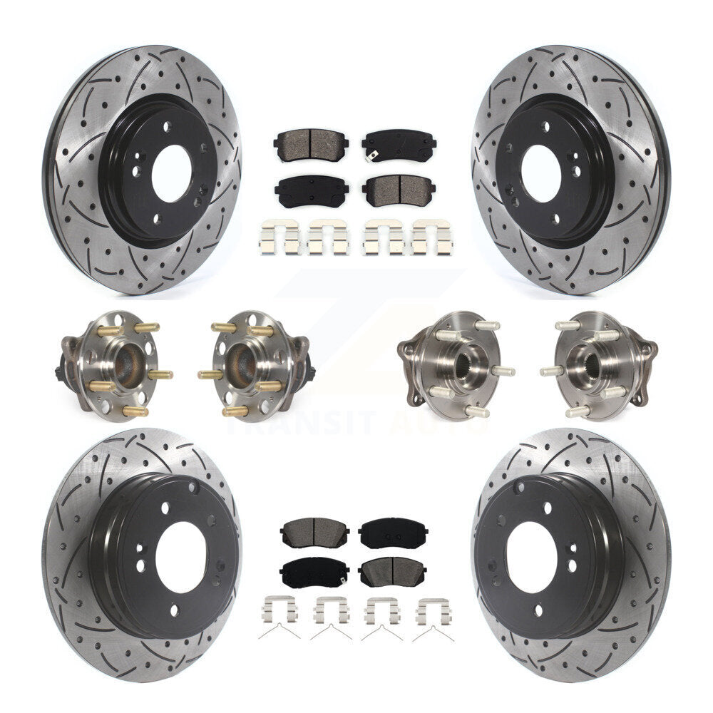 Hub Bearing Coated Disc Brake Rotor Pad Front Rear Kit (10Pc) For Hyundai Sonata