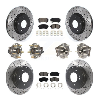 Hub Bearing Coated Disc Brake Rotor Pad Front Rear Kit (10Pc) For Hyundai Sonata
