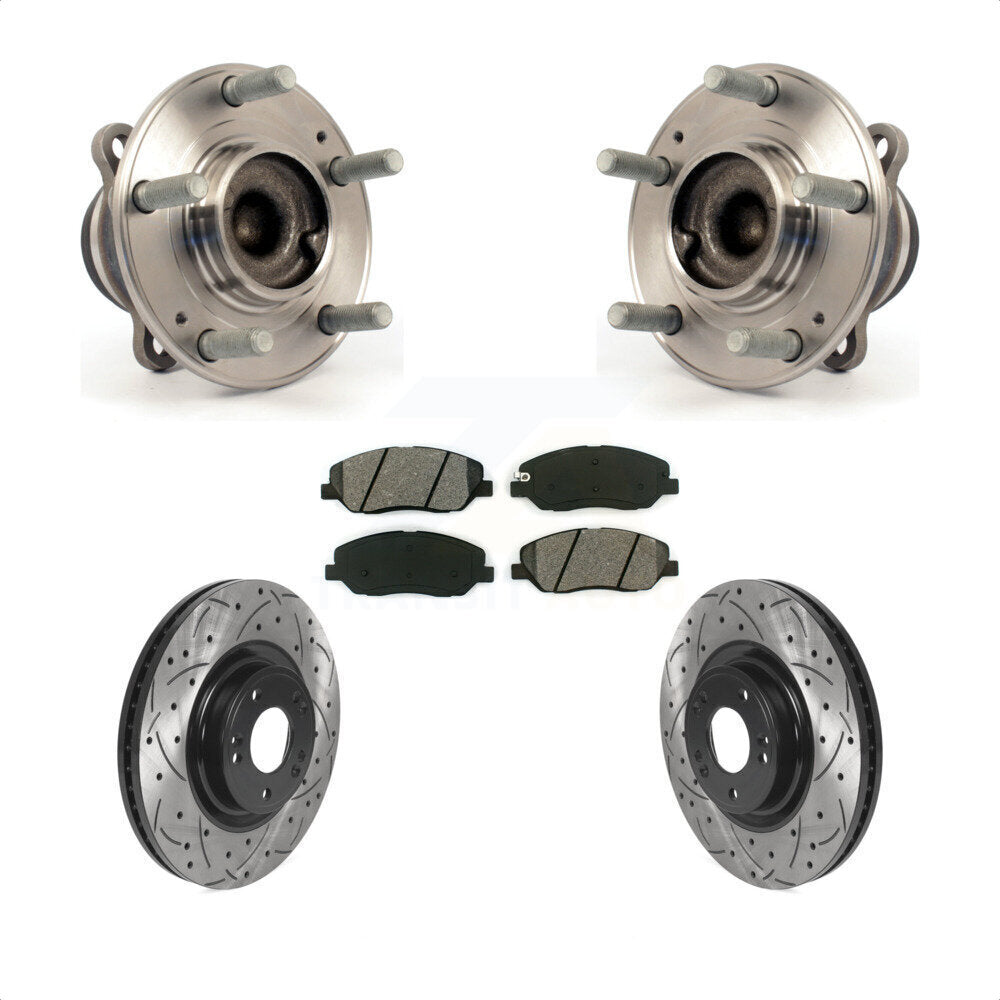 Hub Bearing Drilled Slot Brake Rotor Pad Front Kit For 2012 Hyundai Genesis 3.8L
