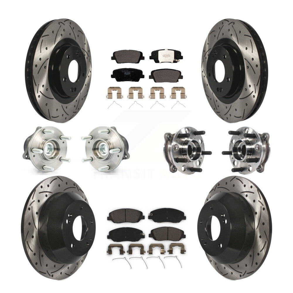 Hub Bearing Coated Brake Rotor Pad Front Rear Kit (10Pc) For Hyundai Santa Fe XL