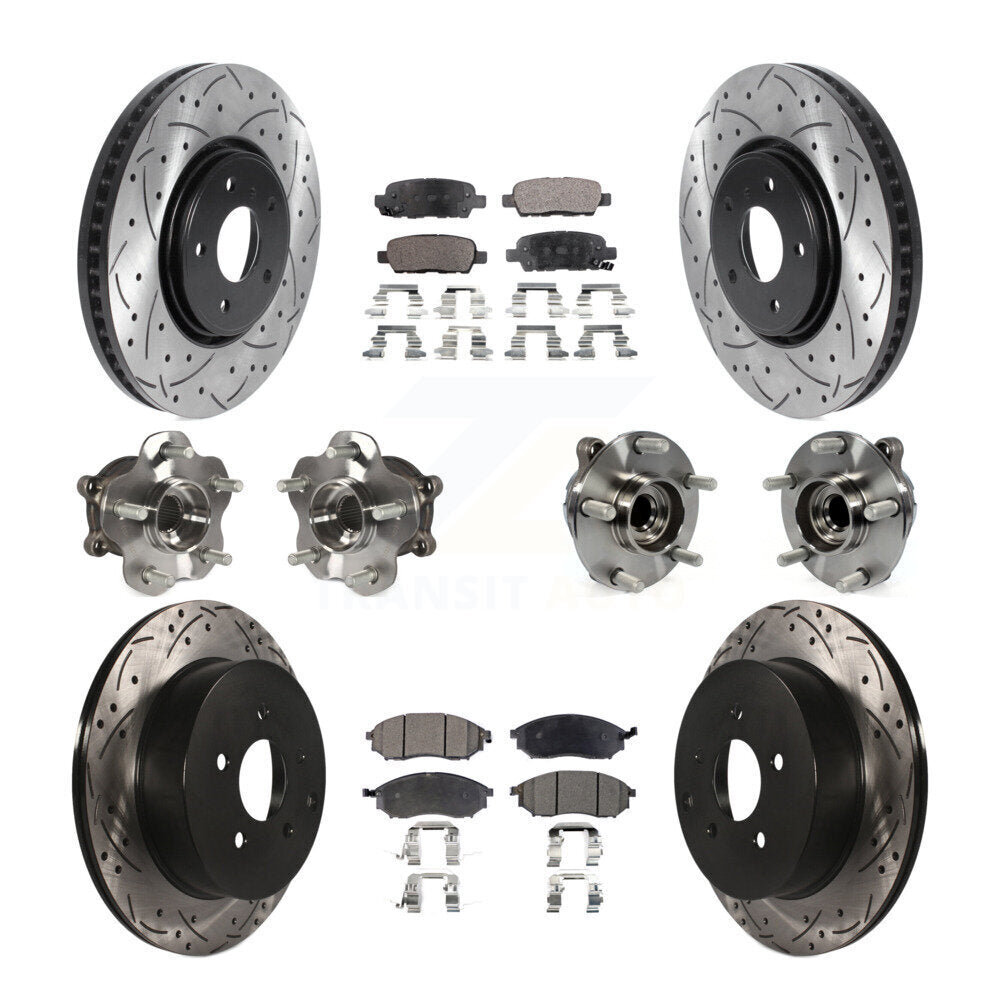 Hub Bearing Coated Brake Rotor Pads Front Rear Kit (10Pc) For INFINITI FX35 FX37
