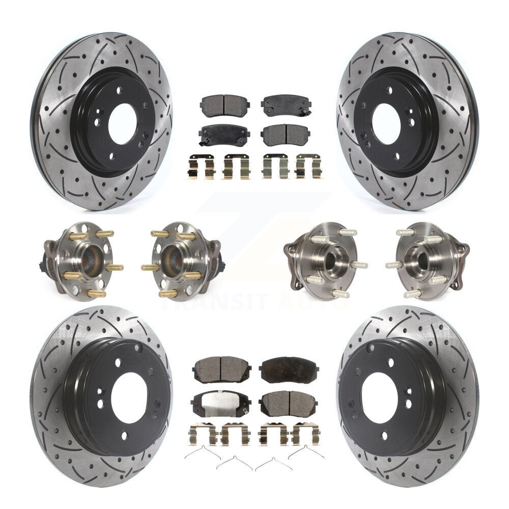 Hub Bearing Coated Disc Brake Rotor Pad Front Rear Kit (10Pc) For Hyundai Sonata