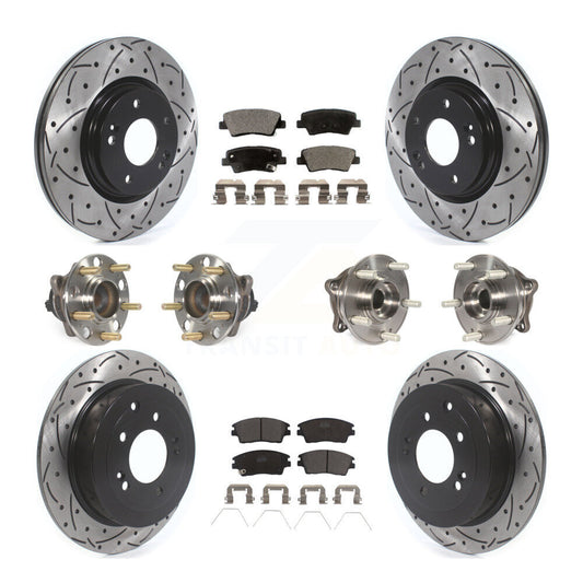 Hub Bearing Coated Brake Rotor Pads Front Rear Kit (10Pc) For Hyundai Tucson Kia