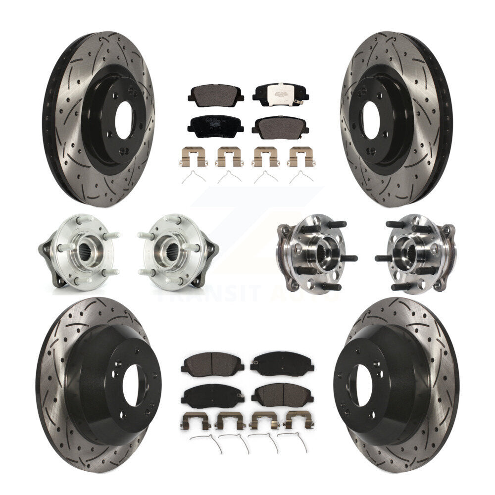 Hub Bearing Coated Brake Rotor Pad Front Rear Kit (10Pc) For Hyundai Santa Fe XL