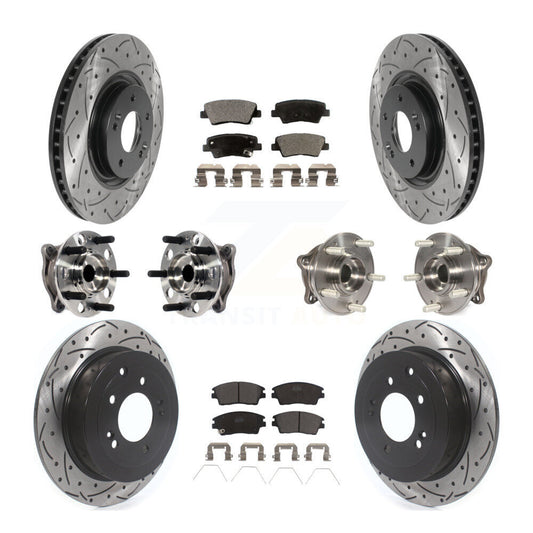 Hub Bearing Coated Disc Brake Rotor & Pad Front Rear Kit (10Pc) For Kia Sportage
