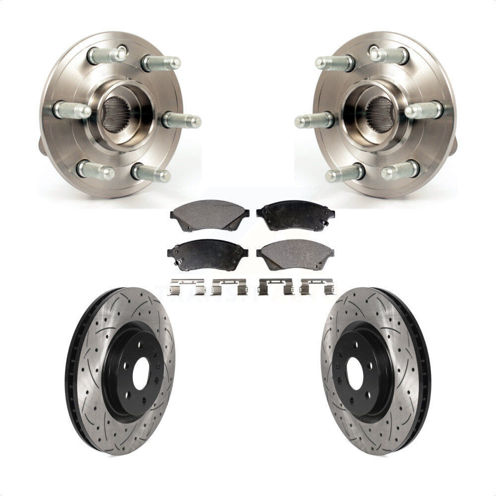 Hub Bearing Coat Drill Slot Brake Rotor Pad Front Kit For Cadillac SRX Saab 9-4X