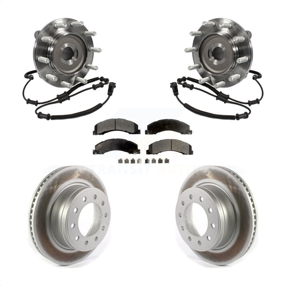 Hub Bearing Assembly Coated Brake Rotor & Pads Front Kit For Ram Dodge 4500 5500