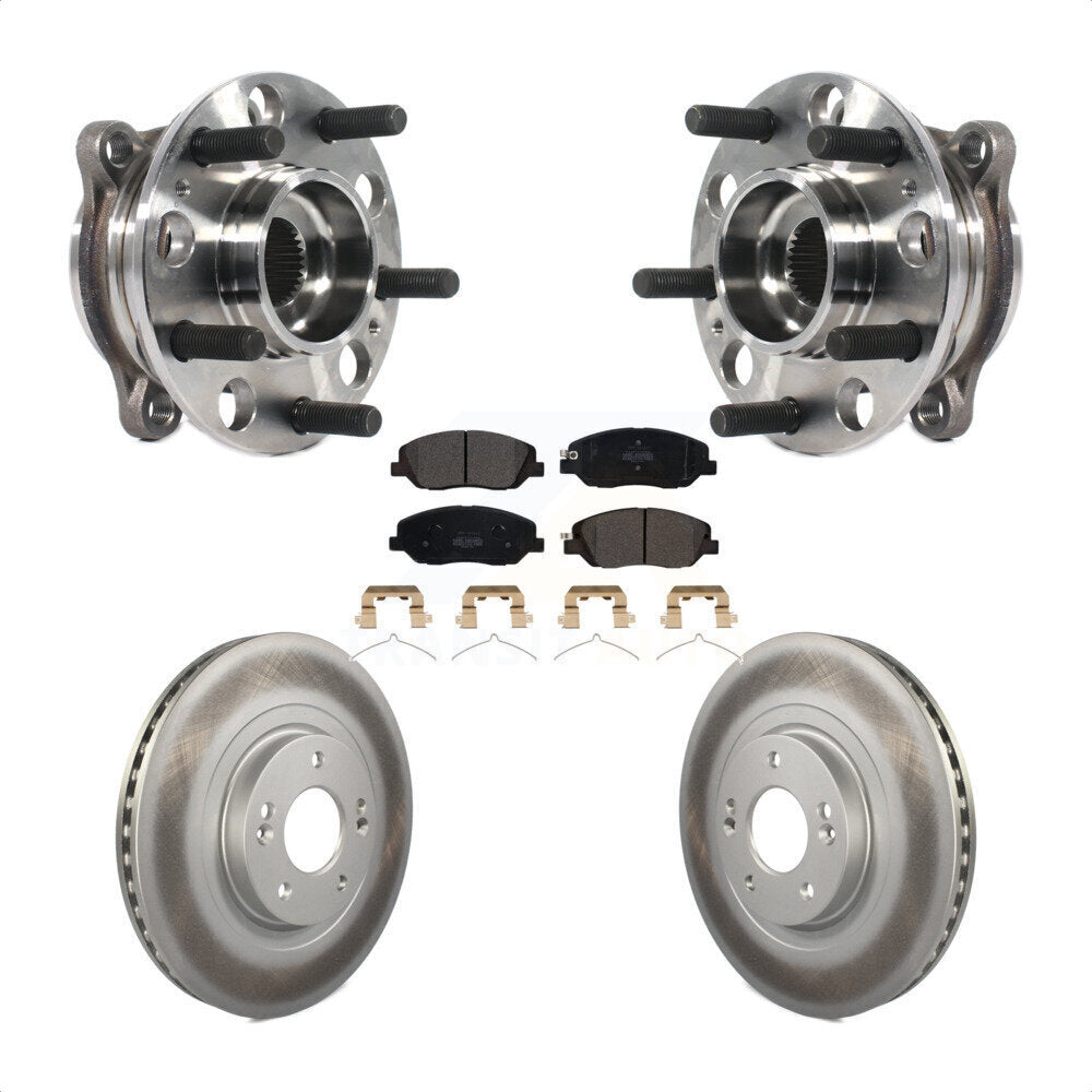 Hub Bearing Assembly Coated Brake Rotor & Pads Front Kit For Hyundai Santa Fe XL