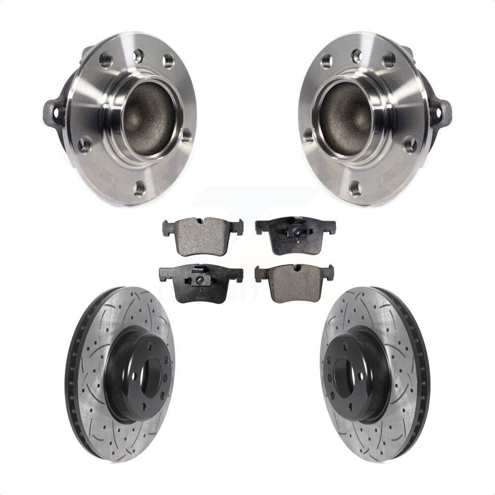 Hub Bearing Assembly Coated Drilled Slot Brake Rotor Pads Front Kit For BMW 335i
