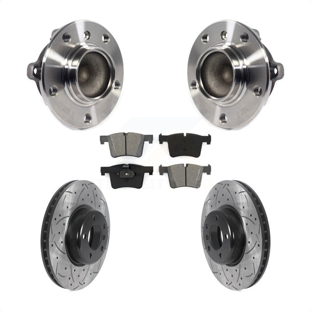 Hub Bearing Assembly Coated Drilled Slot Brake Rotor Pads Front Kit For BMW 335i