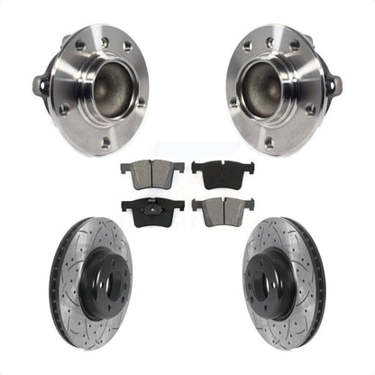 Hub Bearing Assembly Coated Drilled Slot Brake Rotor Pads Front Kit For BMW 335i