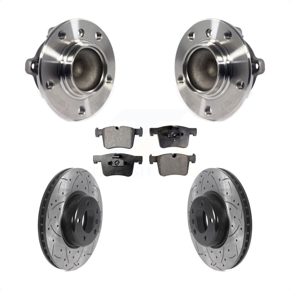 Hub Bearing Assembly Coated Drilled Slot Brake Rotor Pads Front Kit For BMW 335i