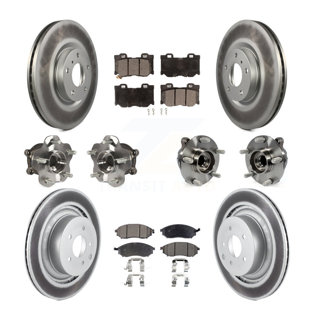 Hub Bearing Coated Disc Brake Rotor & Pads Front Rear Kit (10Pc) For Nissan 370Z
