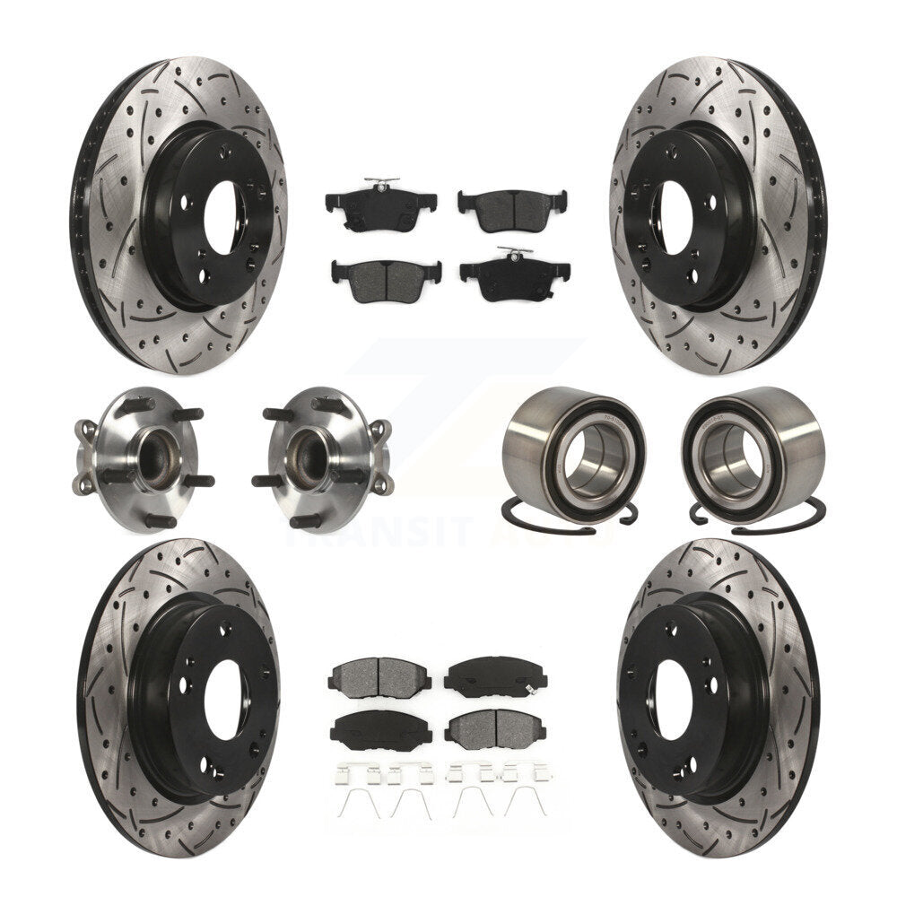 Hub Bearing Coated Disc Brake Rotor & Pads Front Rear Kit (10Pc) For Honda Civic