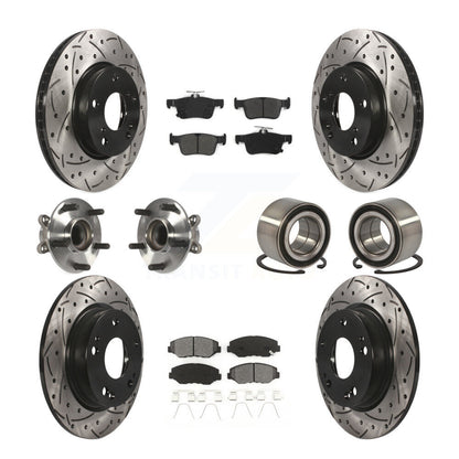 Hub Bearing Coated Disc Brake Rotor & Pads Front Rear Kit (10Pc) For Honda Civic