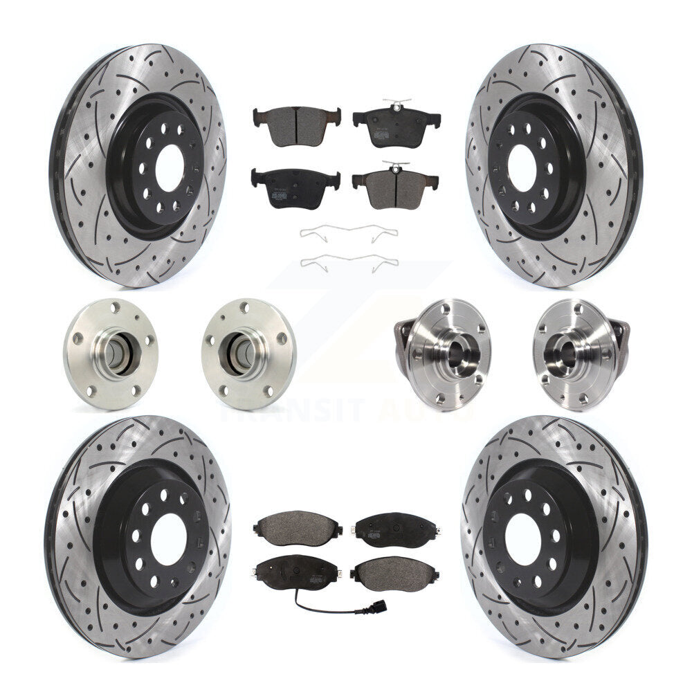 Hub Bearing Coat Brake Rotor Pad Front Rear Kit (10Pc) For Volkswagen Arteon FWD