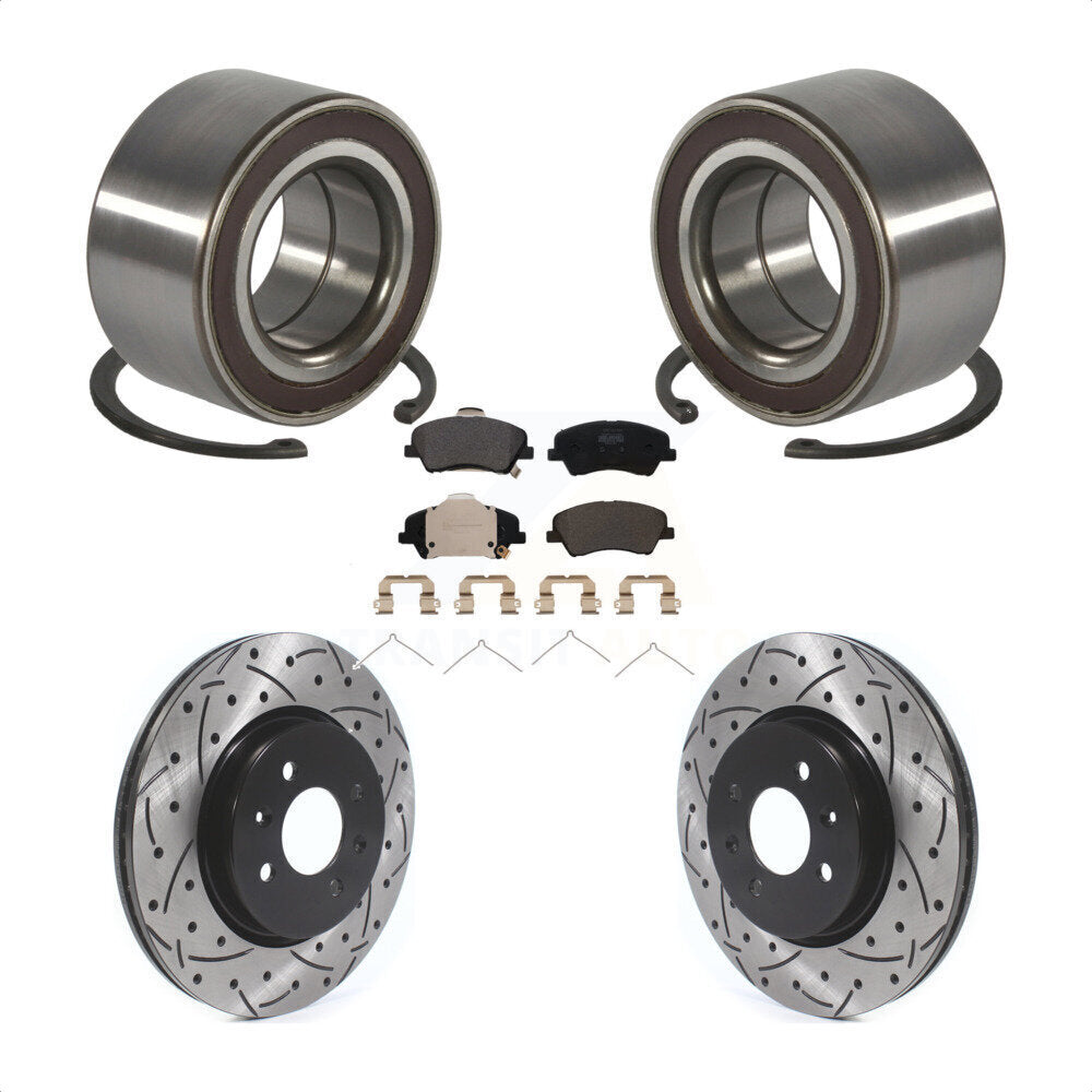 Wheel Bearing Drilled Slot Brake Rotor Pads Front Kit For Kia Rio Hyundai Accent