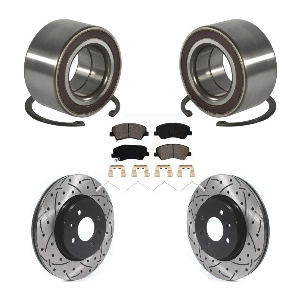 Wheel Bearing Drilled Slot Brake Rotor Pads Front Kit For Kia Rio Hyundai Accent