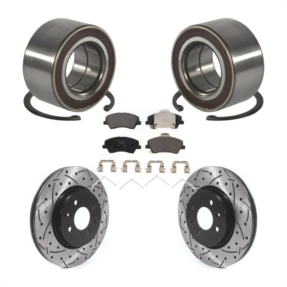 Wheel Bearing Drilled Slot Brake Rotor Pads Front Kit For Kia Rio Hyundai Accent