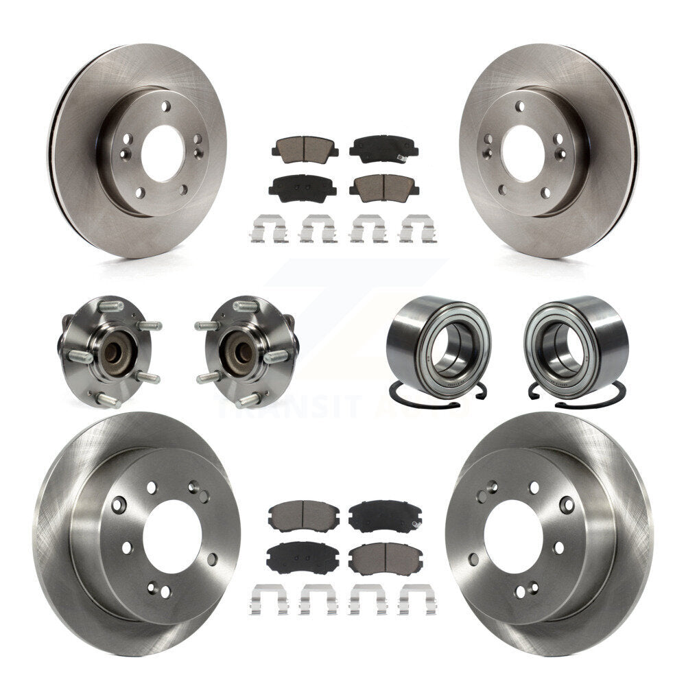Hub Bearing Disc Brake Rotor And Ceramic Pads Front Rear Kit (10Pc) For Kia Soul