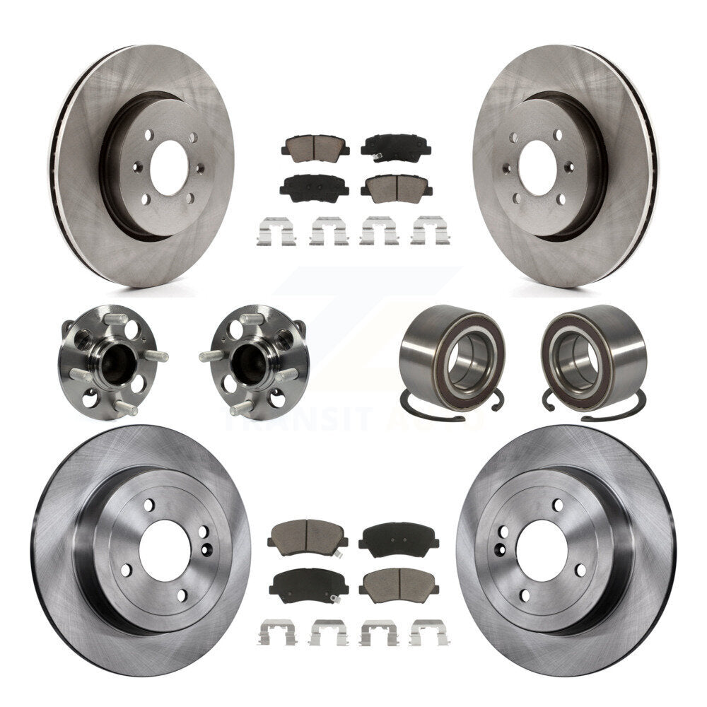 Hub Bearing Disc Brake Rotors And Ceramic Pads Front Rear Kit (10Pc) For Kia Rio