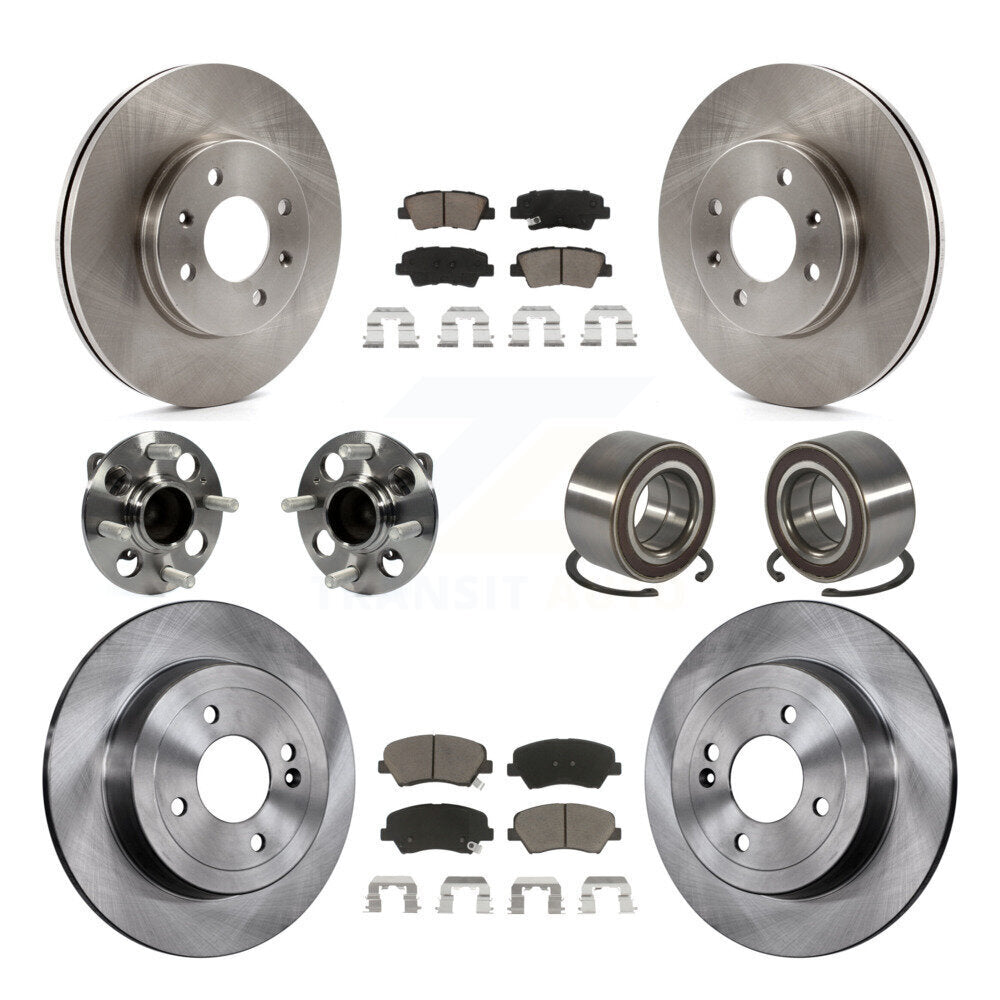 Hub Bearing Disc Brake Rotors And Ceramic Pads Front Rear Kit (10Pc) For Kia Rio