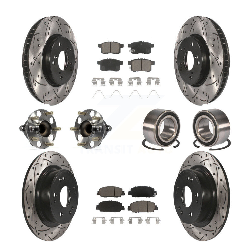 Hub Bearing Coated Disc Brake Rotor & Pad Front Rear Kit (10Pc) For Honda Accord