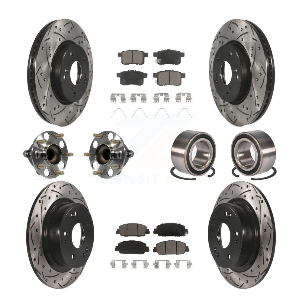 Hub Bearing Coated Disc Brake Rotor & Pad Front Rear Kit (10Pc) For Honda Accord