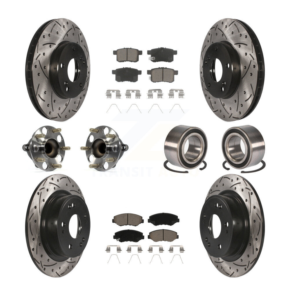 Hub Bearing Coated Disc Brake Rotor & Pad Front Rear Kit (10Pc) For Honda Accord