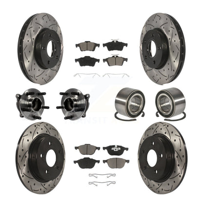 Hub Bearing Coated Disc Brake Rotor And Pad Front Rear Kit (10Pc) For Ford Focus