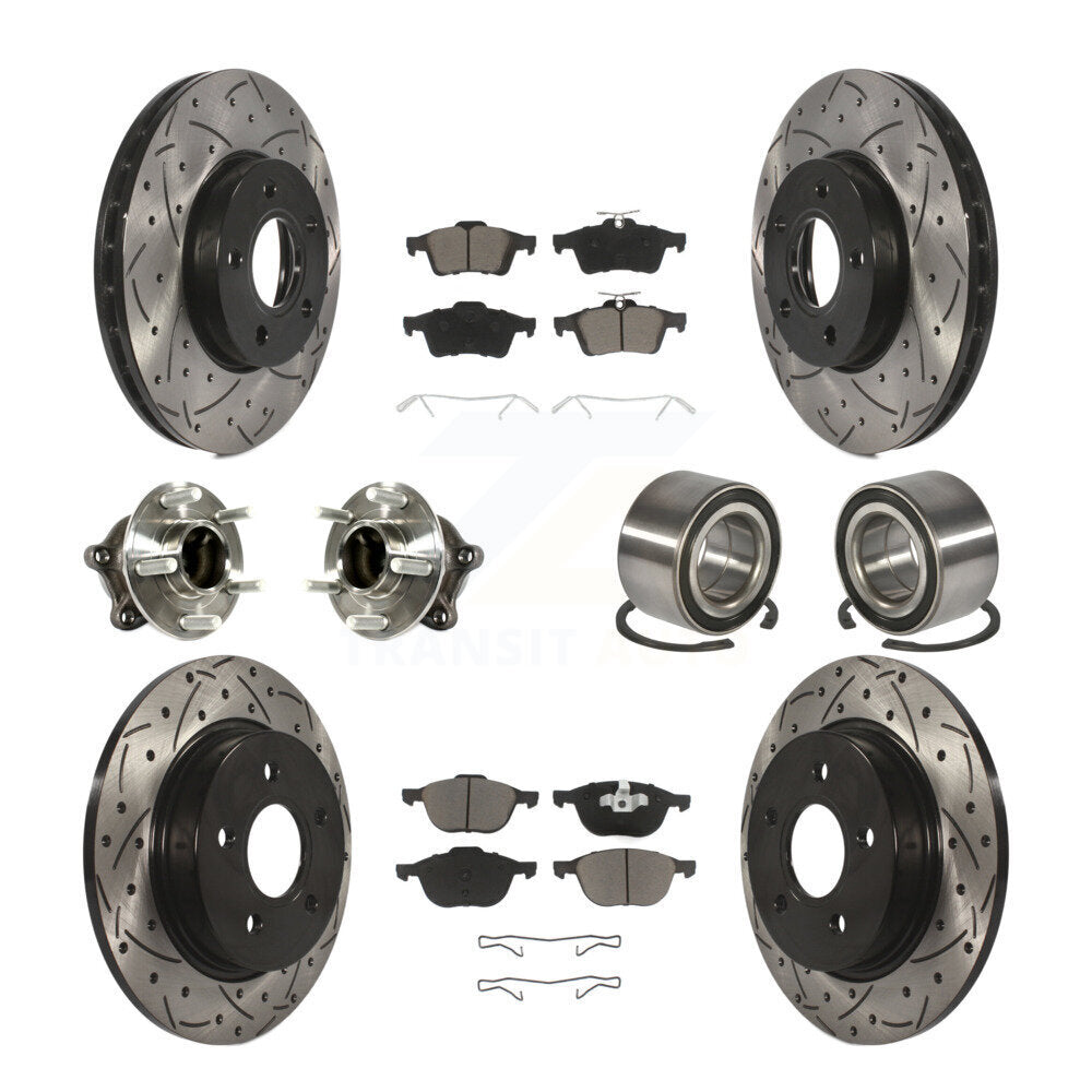 Hub Bearing Coated Disc Brake Rotor And Pad Front Rear Kit (10Pc) For Ford Focus