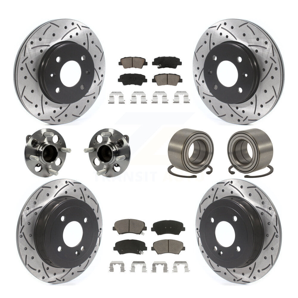 Hub Bearing Coat Brake Rotor Pads Front Rear Kit (10Pc) For 12-17 Hyundai Accent