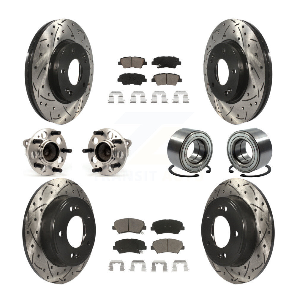 Hub Bearing Coated Brake Rotor Pads Front Rear Kit (10Pc) For Hyundai Elantra GT