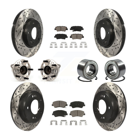 Hub Bearing Coated Brake Rotor Pads Front Rear Kit (10Pc) For Hyundai Elantra GT