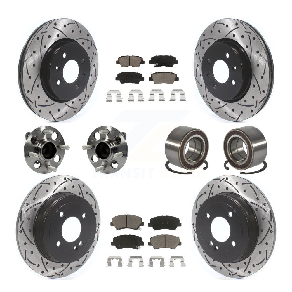 Hub Bearings Coated Disc Brake Rotors And Pads Front Rear Kit (10Pc) For Kia Rio