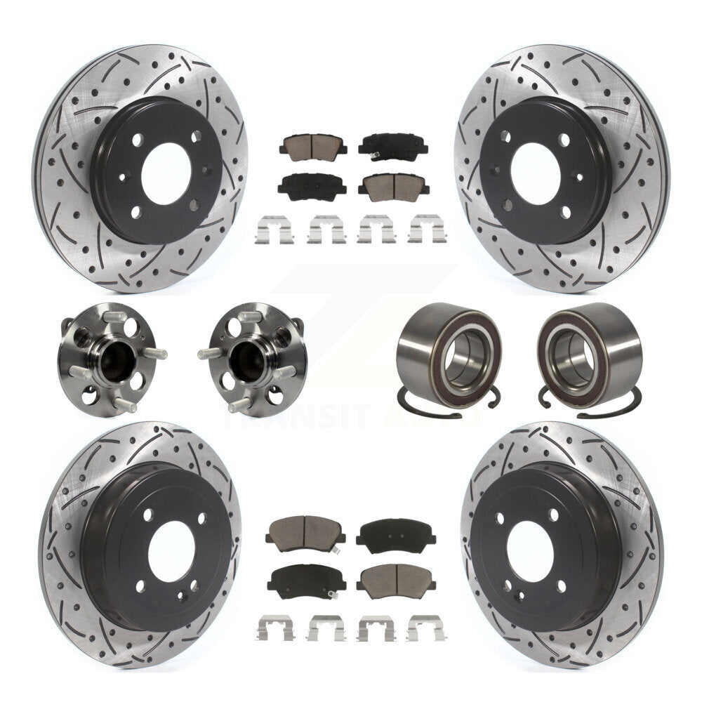 Hub Bearings Coated Disc Brake Rotors And Pads Front Rear Kit (10Pc) For Kia Rio