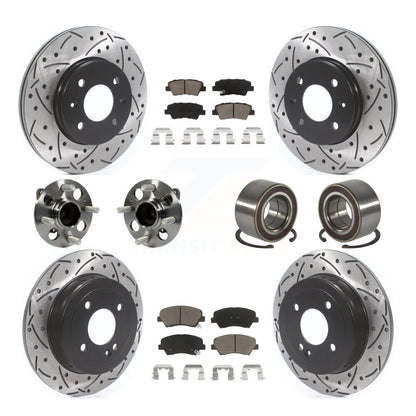 Hub Bearings Coated Disc Brake Rotors And Pads Front Rear Kit (10Pc) For Kia Rio