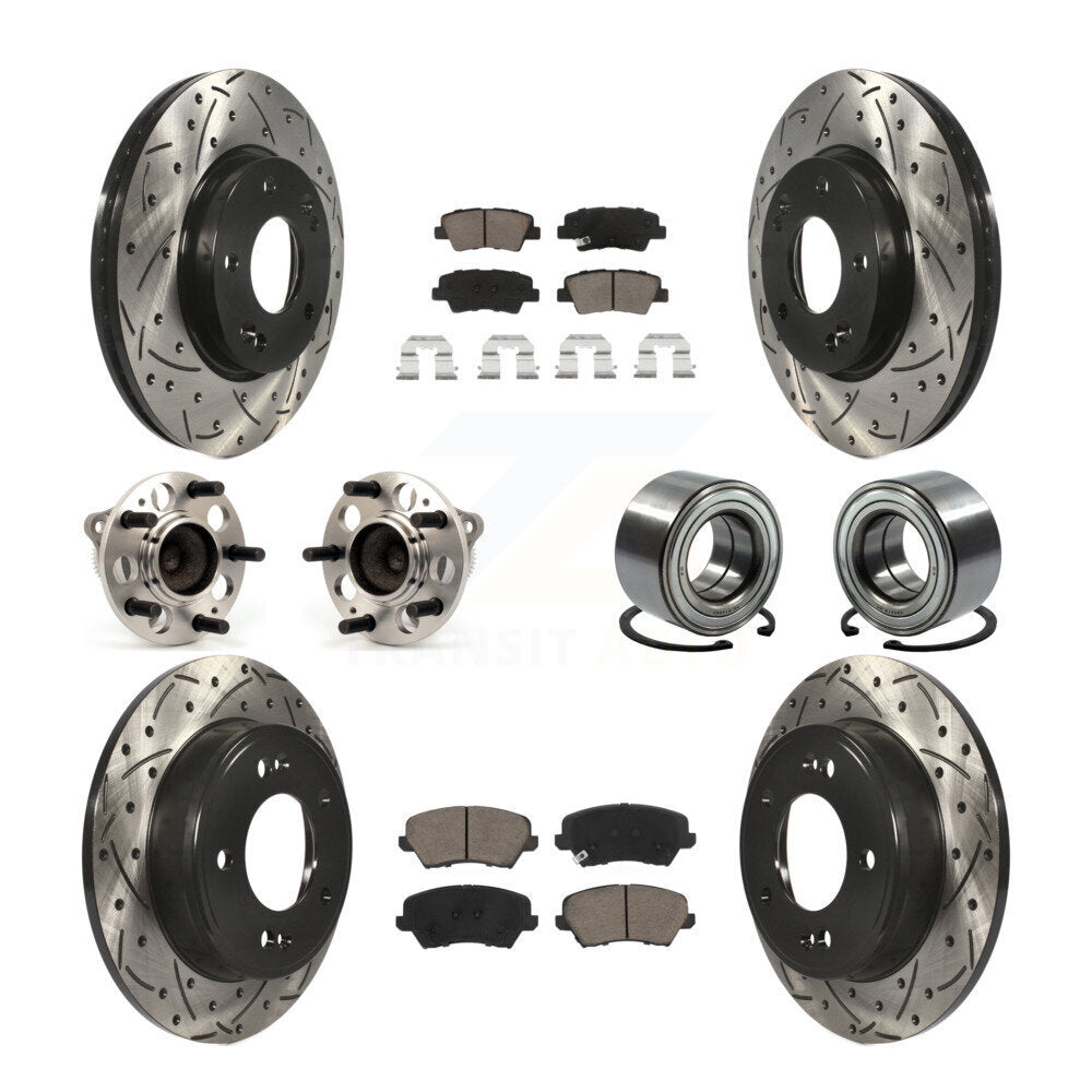 Hub Bearing Coated Brake Rotor Pads Front Rear Kit (10Pc) For Hyundai Elantra GT