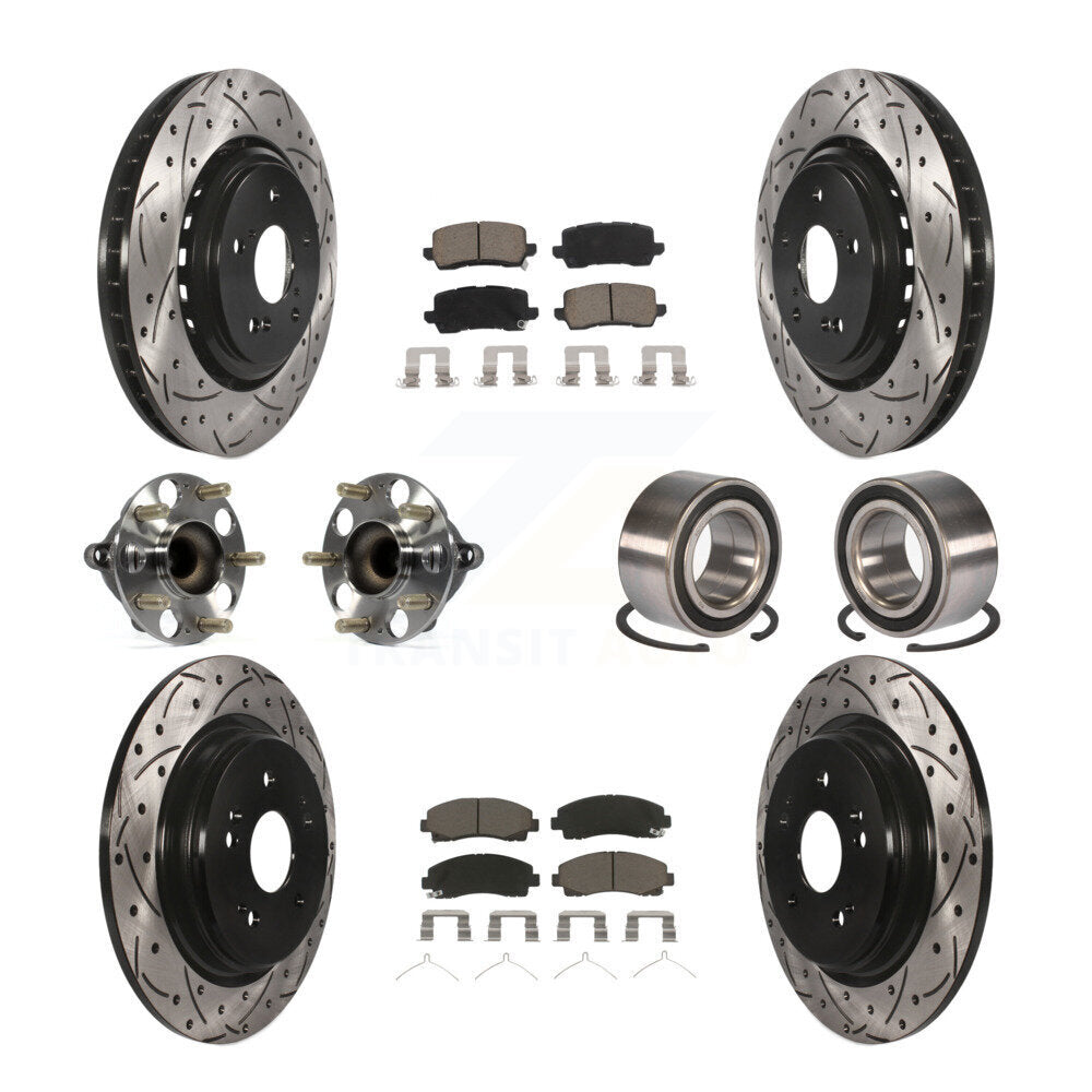 Hub Bearing Coated Brake Rotor Pad Front Rear Kit (10Pc) For 15-20 Acura TLX FWD