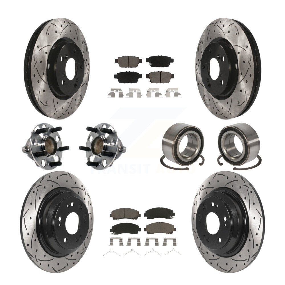 Hub Bearing Coated Disc Brake Rotors And Pads Front Rear Kit (10Pc) For Acura TL