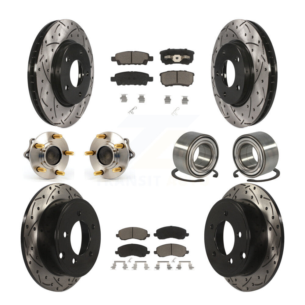 Hub Bearing Coated Brake Rotor & Pad Front Rear Kit (10Pc) For Mitsubishi Lancer