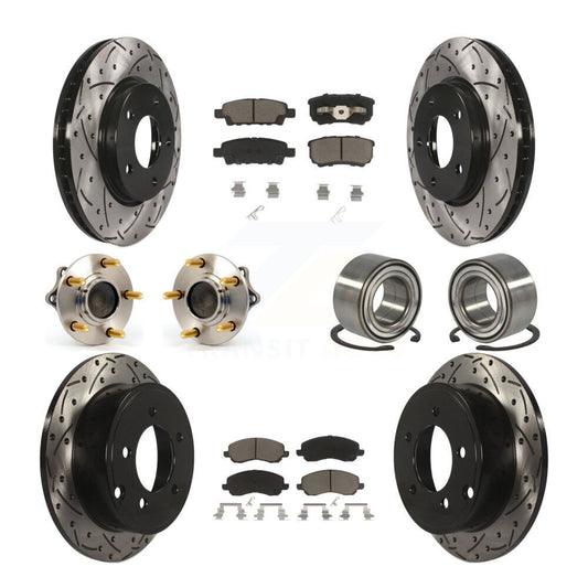 Hub Bearing Coated Brake Rotor & Pad Front Rear Kit (10Pc) For Mitsubishi Lancer
