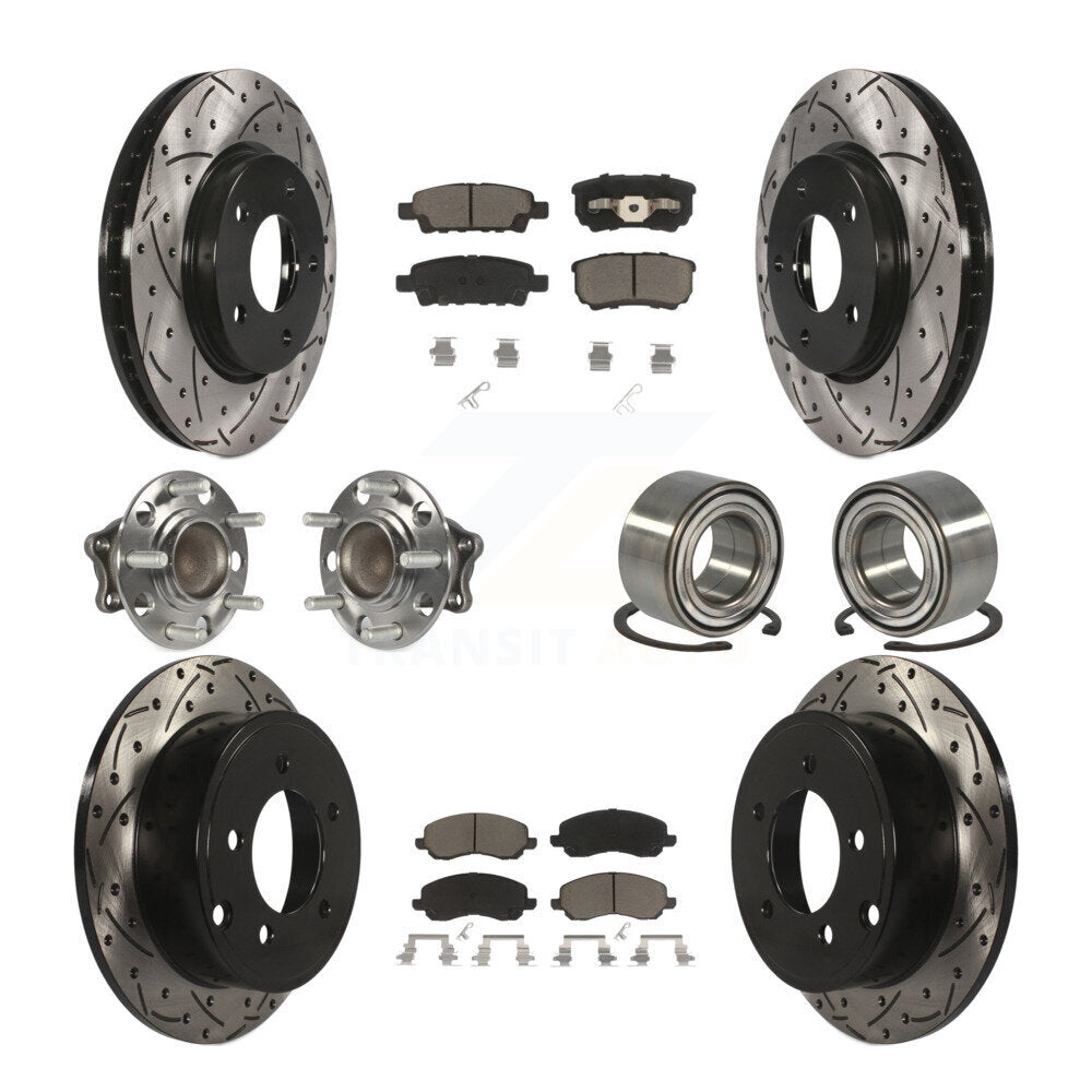 Hub Bearing Coated Brake Rotor & Pad Front Rear Kit (10Pc) For Mitsubishi Lancer