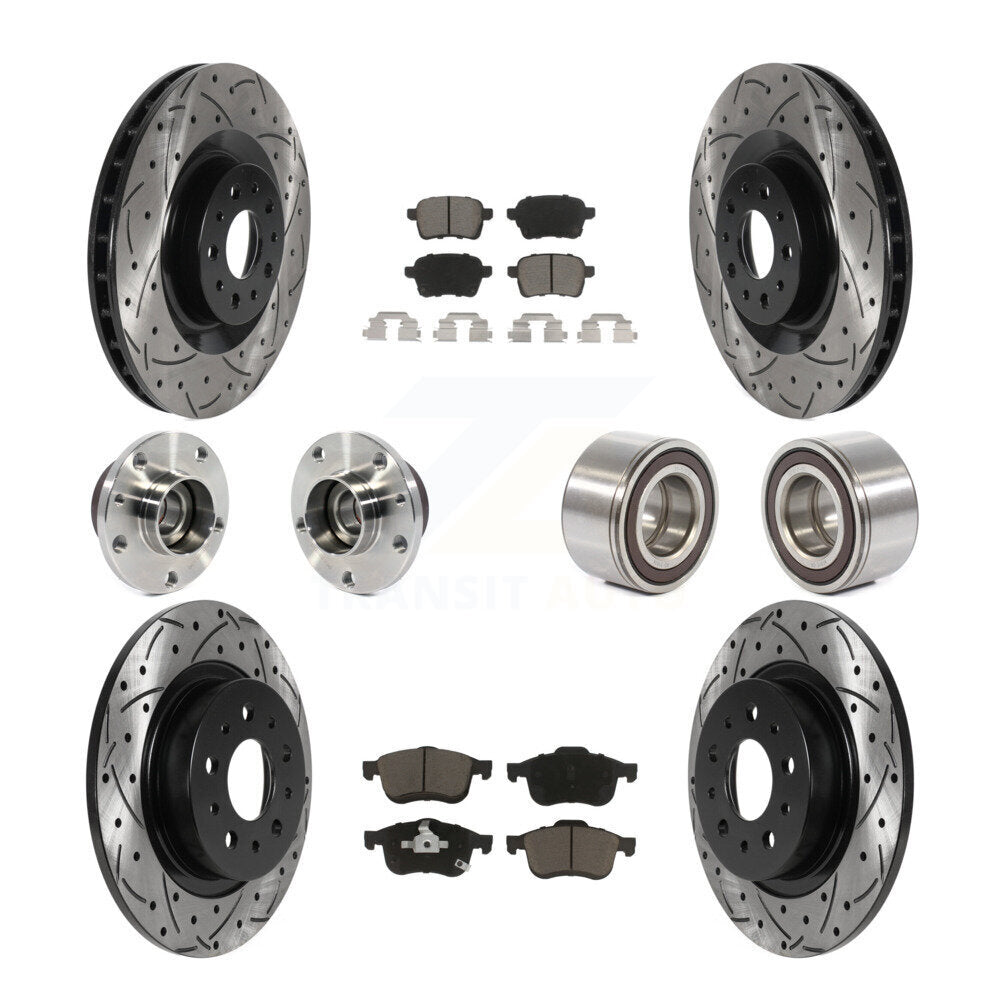 Hub Bearing Coated Brake Rotor Pad Front Rear Kit (10Pc) For 2014-2018 Fiat 500L