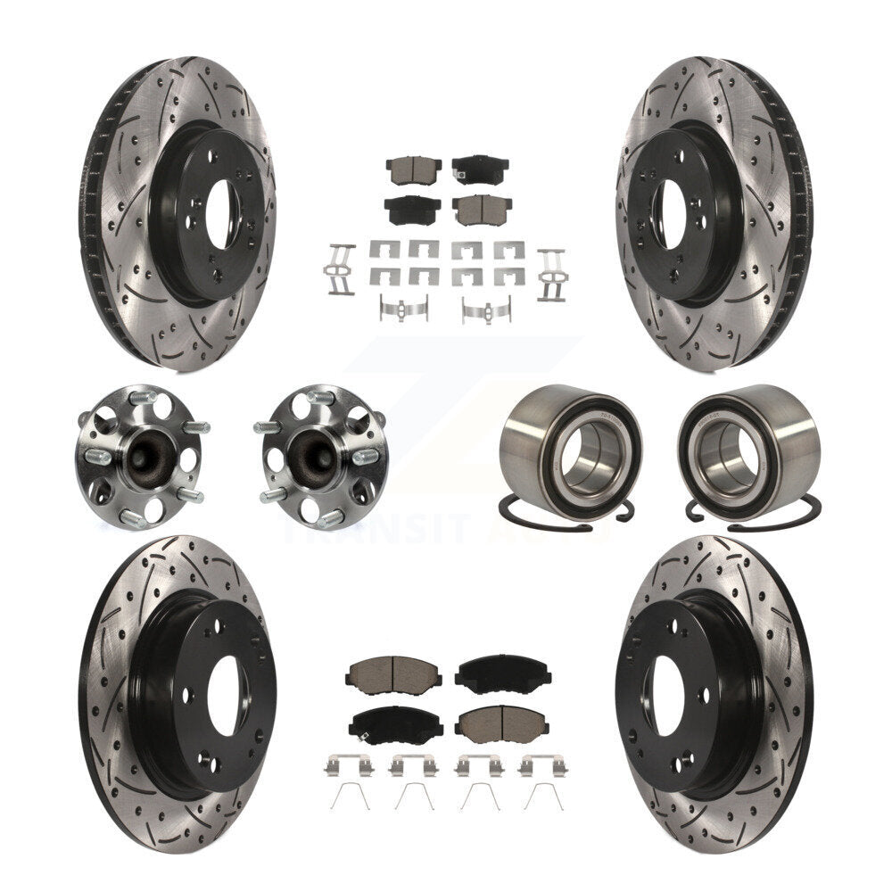Hub Bearing Coated Disc Brake Rotor & Pads Front Rear Kit (10Pc) For Honda Civic