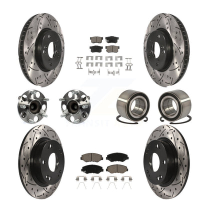 Hub Bearing Coated Disc Brake Rotor & Pads Front Rear Kit (10Pc) For Honda Civic