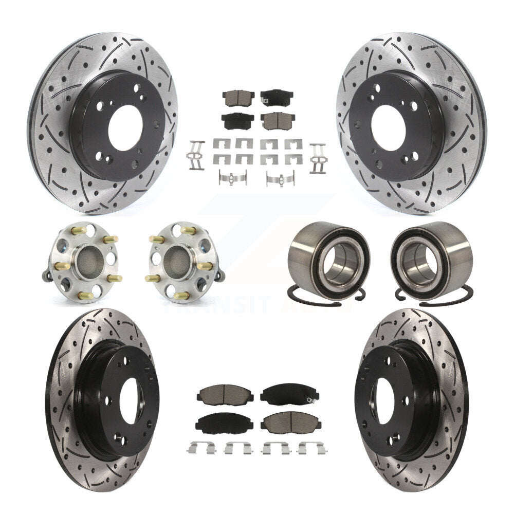 Hub Bearing Coated Disc Brake Rotor & Pads Front Rear Kit (10Pc) For Honda Civic