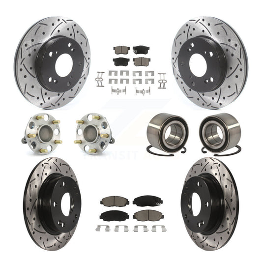 Hub Bearing Coated Disc Brake Rotor & Pads Front Rear Kit (10Pc) For Honda Civic